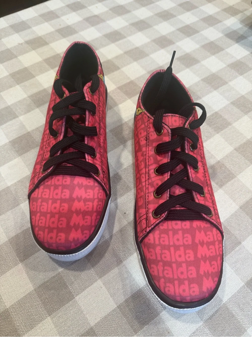 Women’s Red Mafalda Character Sneakers, Size 10.5